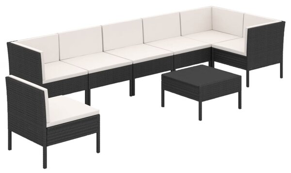 8 részes fekete polyrattan kerti ülőgarnitúra párnákkal