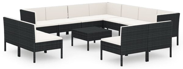 12 részes fekete polyrattan kerti ülőgarnitúra párnákkal