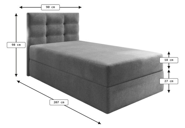 Kárpitozott boxspring ágy GLORIEN VELVET 90x200 cm türkiz Matrac: Bonell rugós matrac