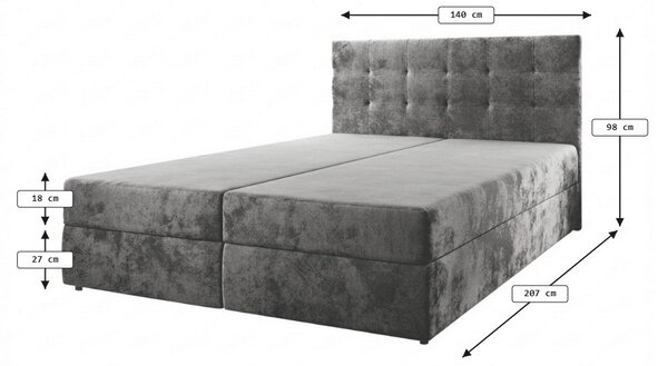 Kárpitozott boxspring ágy GLORIEN VELVET 140x200 cm türkiz Matrac: Bonell rugós matrac