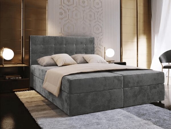 Kárpitozott boxspring ágy GLORIEN VELVET 140x200 cm szürke Matrac: Bonell rugós matrac