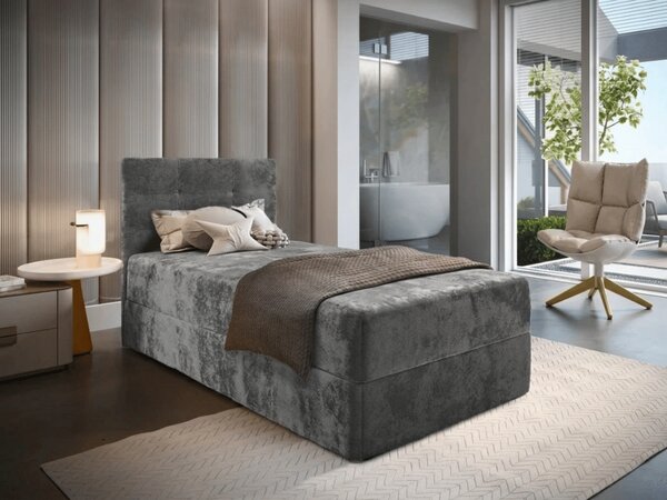 Kárpitozott boxspring ágy GLORIEN VELVET 80x200 cm szürke Matrac: Bonell rugós matrac