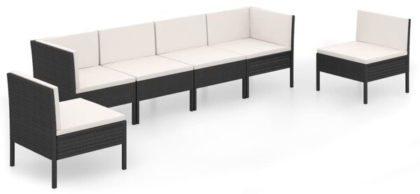 6 részes fekete polyrattan kerti ülőgarnitúra párnákkal