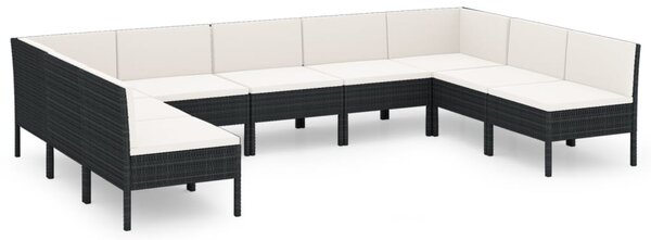 9 részes fekete polyrattan kerti ülőgarnitúra párnákkal