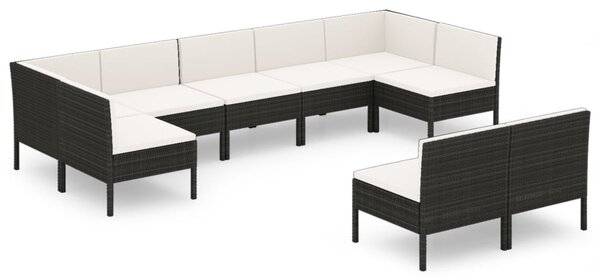 9 részes fekete polyrattan kerti ülőgarnitúra párnákkal