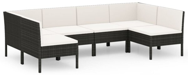 6 részes fekete polyrattan kerti ülőgarnitúra párnákkal