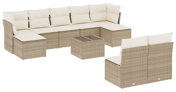 10 részes bézs polyrattan kerti ülőgarnitúra párnával