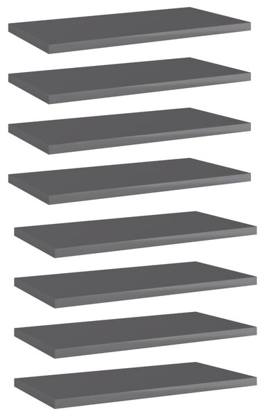 8 db magasfényű szürke forgácslap könyvespolc 40 x 20 x 1,5 cm