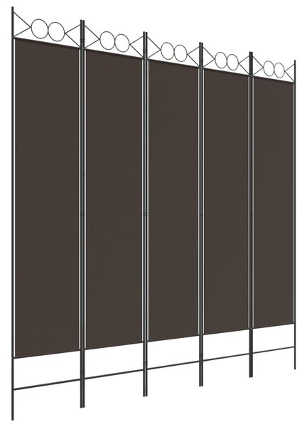 5 paneles barna szövet paraván 200x200 cm