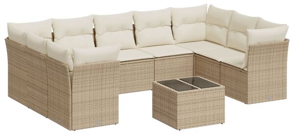 10 részes bézs polyrattan kerti ülőgarnitúra párnával