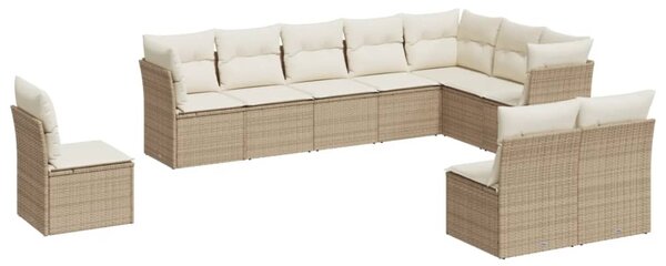 10 részes bézs polyrattan kerti ülőgarnitúra párnával