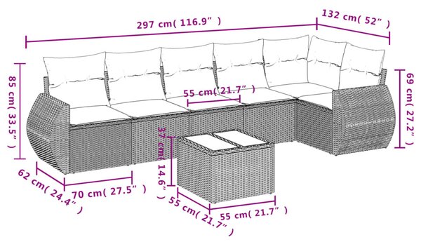 7 részes bézs polyrattan kerti ülőgarnitúra párnákkal
