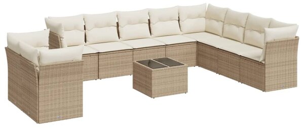 11 részes bézs polyrattan kerti ülőgarnitúra párnákkal