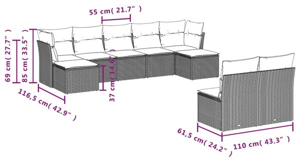 9 részes bézs polyrattan kerti ülőgarnitúra párnákkal
