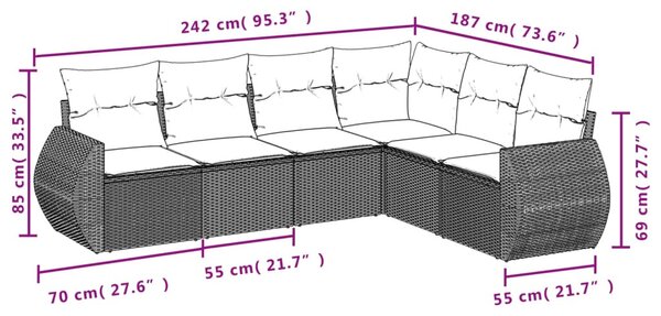 6 részes bézs polyrattan kerti ülőgarnitúra párnával