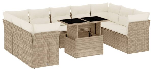 10 részes bézs polyrattan kerti ülőgarnitúra párnával