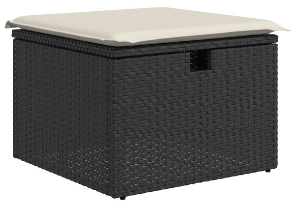 5 részes fekete polyrattan kerti kanapészett párnákkal