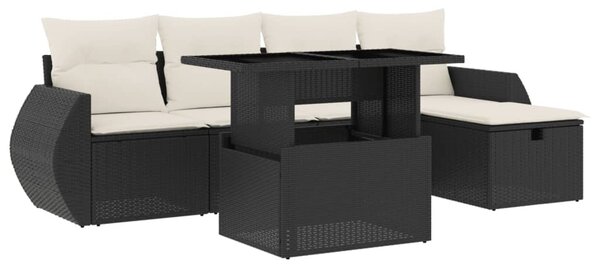 6 részes fekete polyrattan kerti ülőgarnitúra párnákkal
