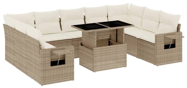 10 részes bézs polyrattan kerti ülőgarnitúra párnával