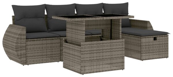 6 részes szürke polyrattan kerti ülőgarnitúra párnákkal
