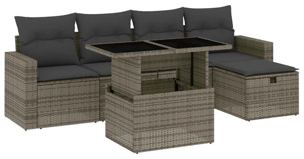 6 részes szürke polyrattan kerti ülőgarnitúra párnákkal
