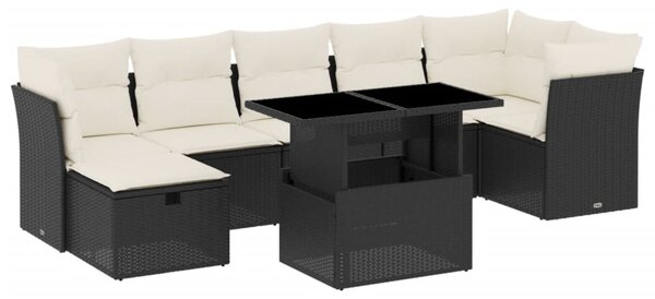8 részes fekete polyrattan kerti ülőgarnitúra párnákkal