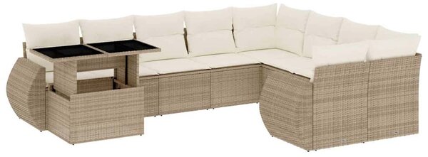 10 részes bézs polyrattan kerti ülőgarnitúra párnával