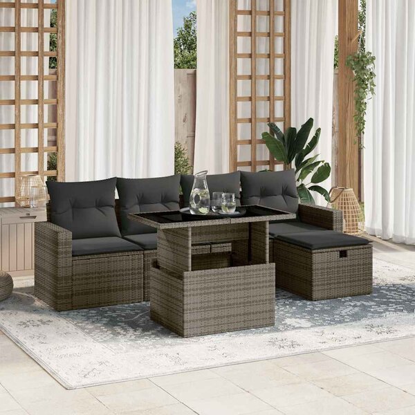 6 részes szürke polyrattan kerti ülőgarnitúra párnákkal