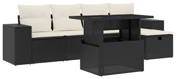 6 részes fekete polyrattan kerti ülőgarnitúra párnákkal