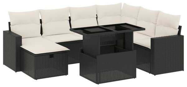8 részes fekete polyrattan kerti ülőgarnitúra párnákkal