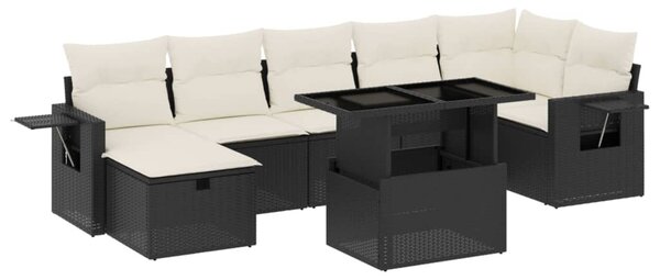 8 részes fekete polyrattan kerti ülőgarnitúra párnákkal