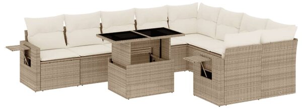 10 részes bézs polyrattan kerti ülőgarnitúra párnával