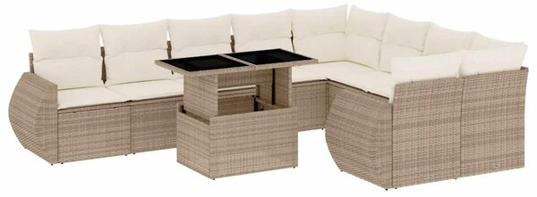 10 részes bézs polyrattan kerti ülőgarnitúra párnával