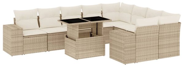 10 részes bézs polyrattan kerti ülőgarnitúra párnával