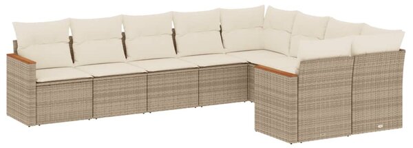 9 részes bézs polyrattan kerti ülőgarnitúra párnákkal
