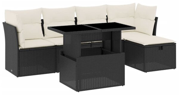 6 részes fekete polyrattan kerti ülőgarnitúra párnákkal