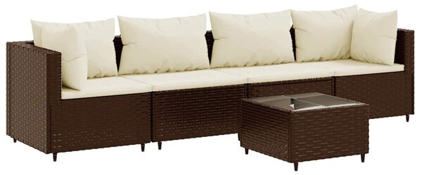 5 részes barna polyrattan kerti ülőgarnitúra párnákkal