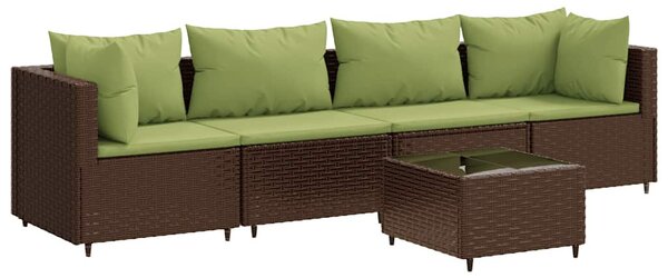 5 részes barna polyrattan kerti ülőgarnitúra párnákkal