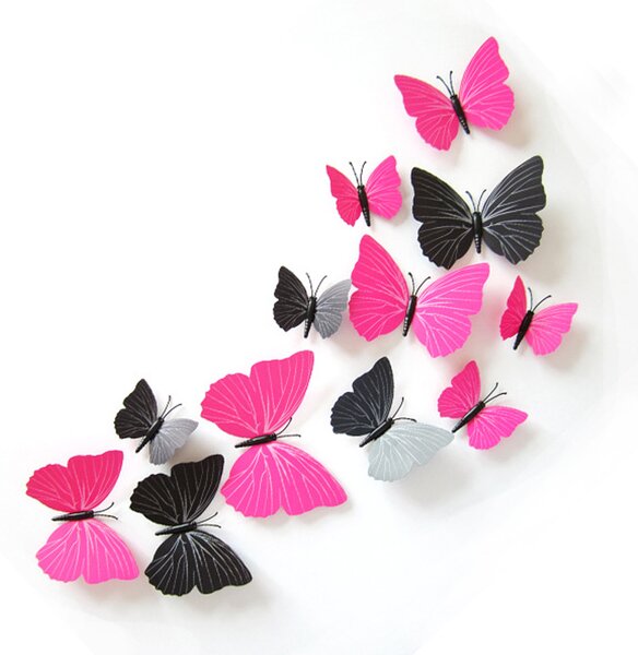 Falmatrica "Műanyag 3D lepkék - rózsaszín" 12db 6-12 cm