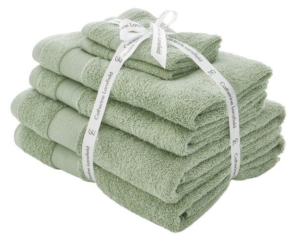 Zöld frottír pamut törölköző és fürdőlepedő készlet 6 db-os Anti-Bacterial – Catherine Lansfield