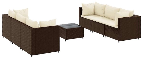 7 részes barna polyrattan kerti ülőgarnitúra párnákkal