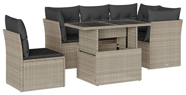 6 részes világosszürke polyrattan kerti ülőgarnitúra párnákkal