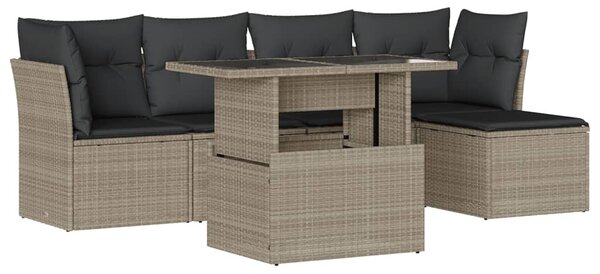 6 részes világosszürke polyrattan kerti ülőgarnitúra párnákkal
