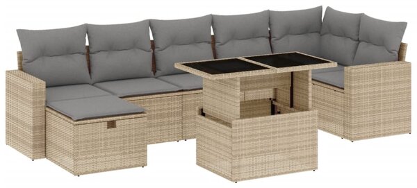 8 részes bézs polyrattan kerti ülőgarnitúra párnával