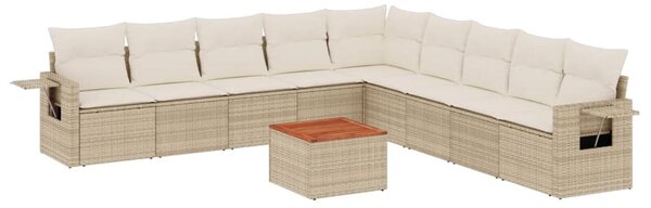 10 részes bézs polyrattan kerti ülőgarnitúra párnával