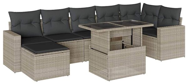 8 részes világosszürke polyrattan kerti ülőgarnitúra párnával