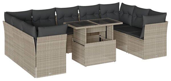 10 részes világosszürke polyrattan kerti ülőgarnitúra párnákkal