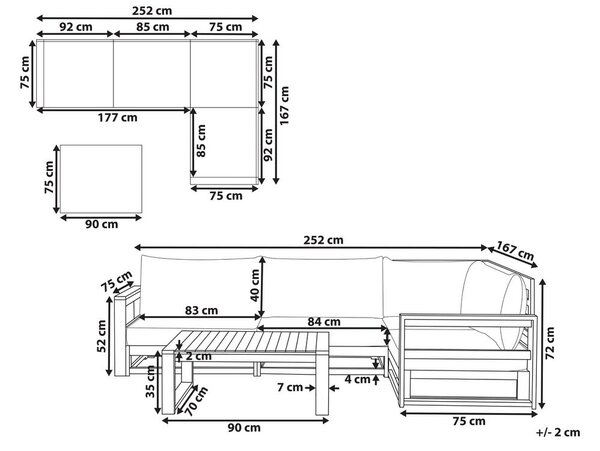 Kerti sarok ülőgarnitúra 4 személyes TIMOR Bal oldali Világosbarna Tanúsított akácfa