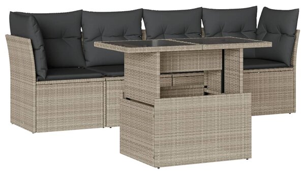 5 részes világosszürke polyrattan kerti ülőgarnitúra párnákkal