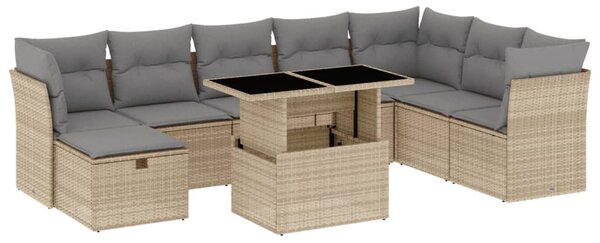 9 részes bézs polyrattan kerti ülőgarnitúra párnákkal